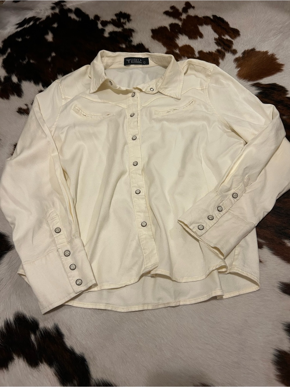 Lucky & Blessed Cream Button-Down Shirt